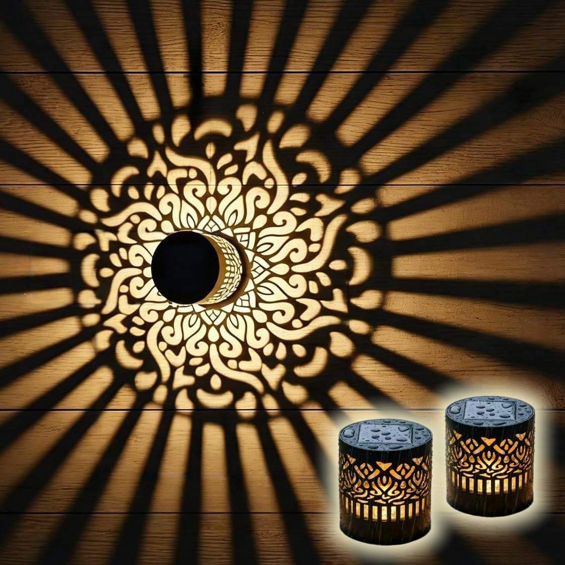 Lighting Metal Wall Decor - 2 Einheiten Mandala Solar-Zaunleuchten, IP44-zertifiziert, langlebige