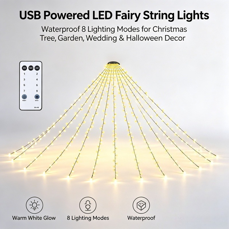 Lighting Christmas Decor - USB LED Lichterkette, Wasserdichte Weihnachtsbaumbeleuchtung mit