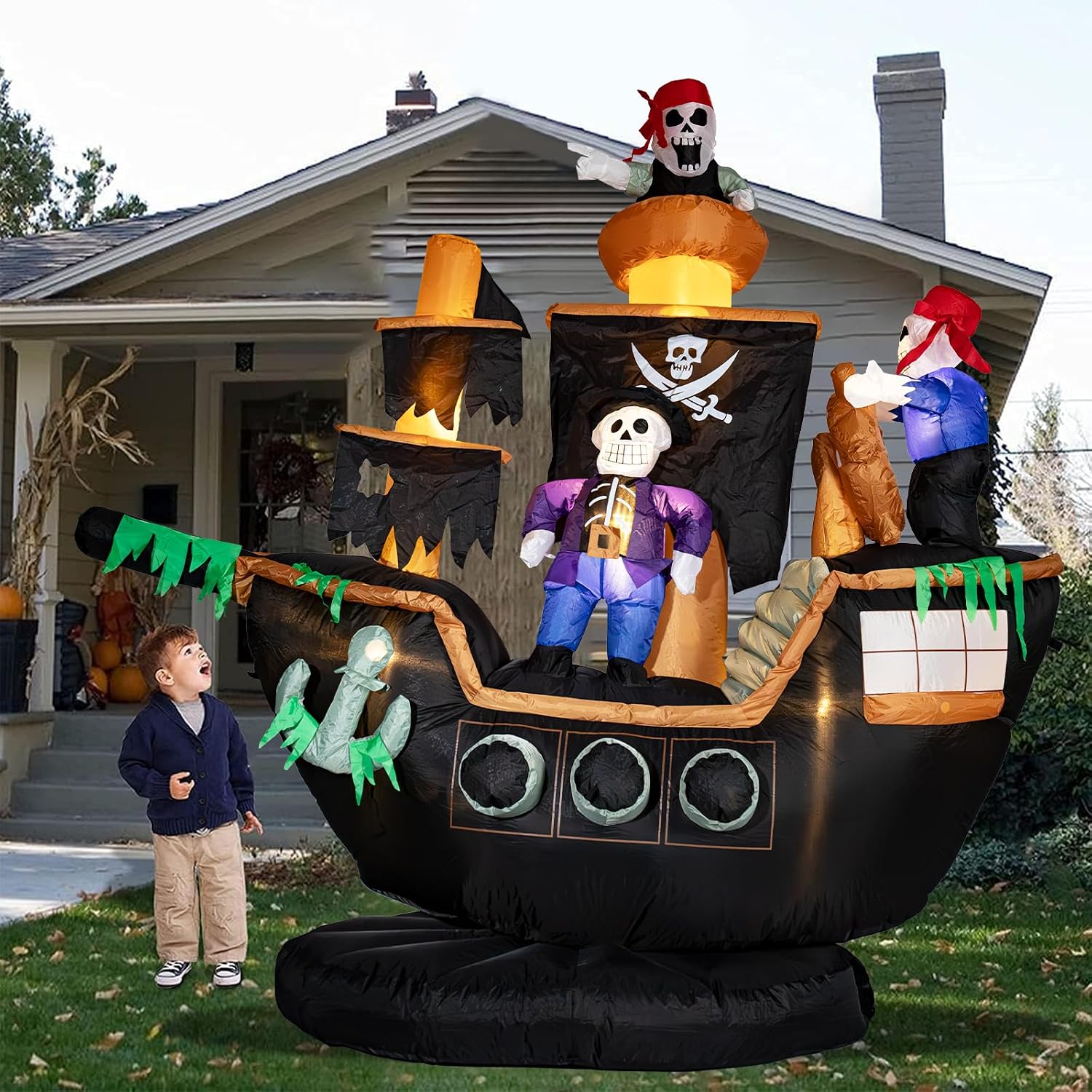 Decor Lighting Fans - Aufblasbare Piratenschiff-Dekoration für Halloween im Freien