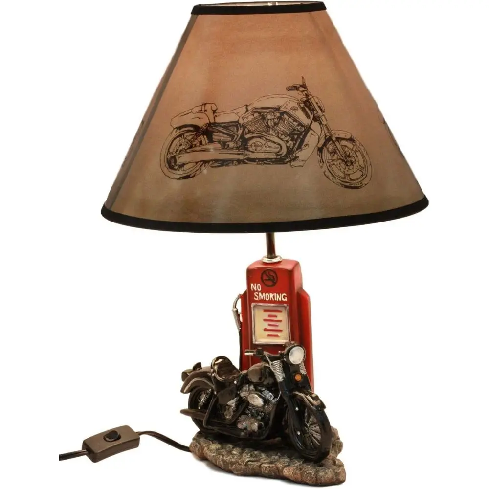 Lighting Decoration For Home - Vintage Retro Schwarze Motorrad-Benzinpumpen-Tischlampe mit Lampenschirm,